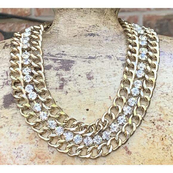 RJ Graziano Necklace Womens Gold Chain with Crystals Statement Piece - Picture 1 of 12